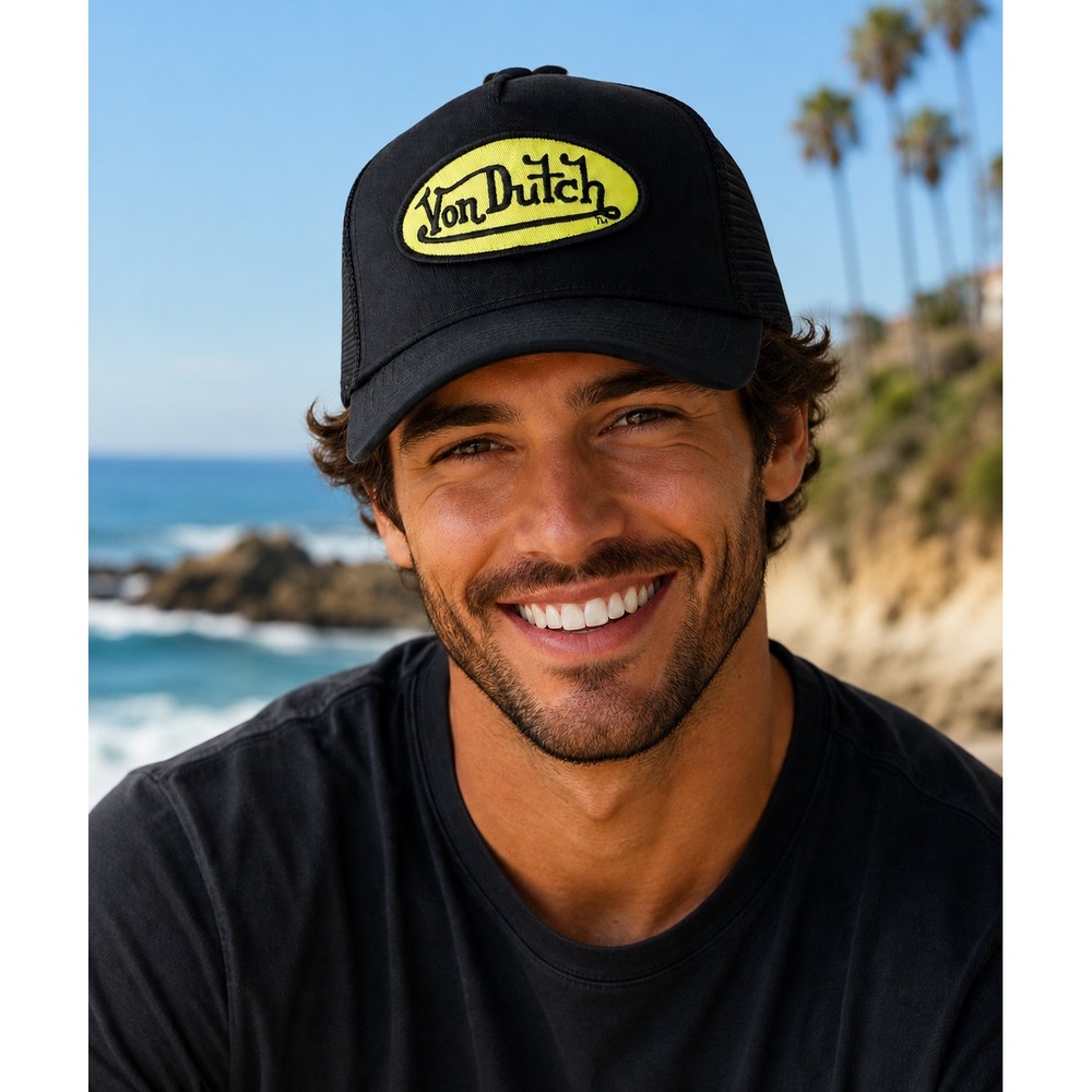 NEW Von Dutch Hat Black Yellow Patch Trucker Mesh SnapBack Cap Retro‎ unisex Y2K - Picture 9 of 9